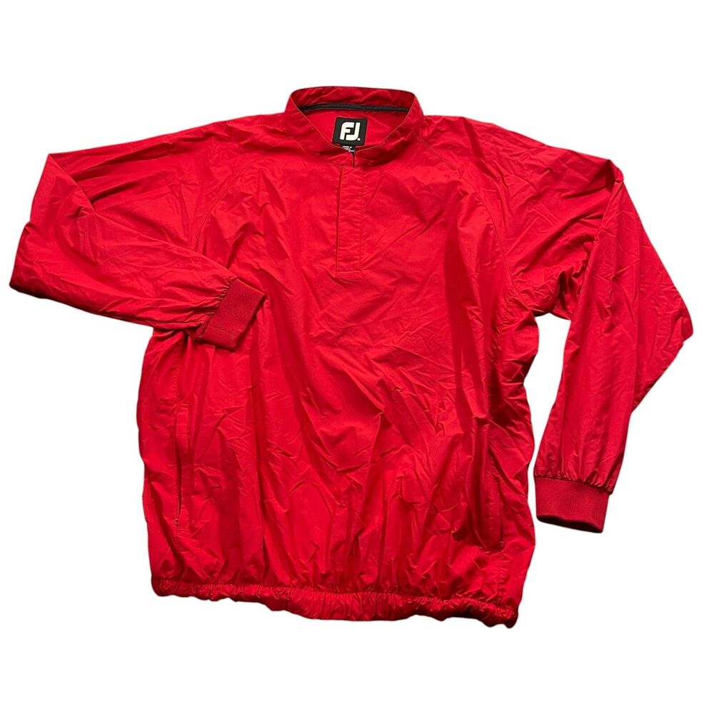 Footjoy XL Red‎ Long Sleeve Windbreaker 1/4 Snap 100% Nylon Elastic Waist